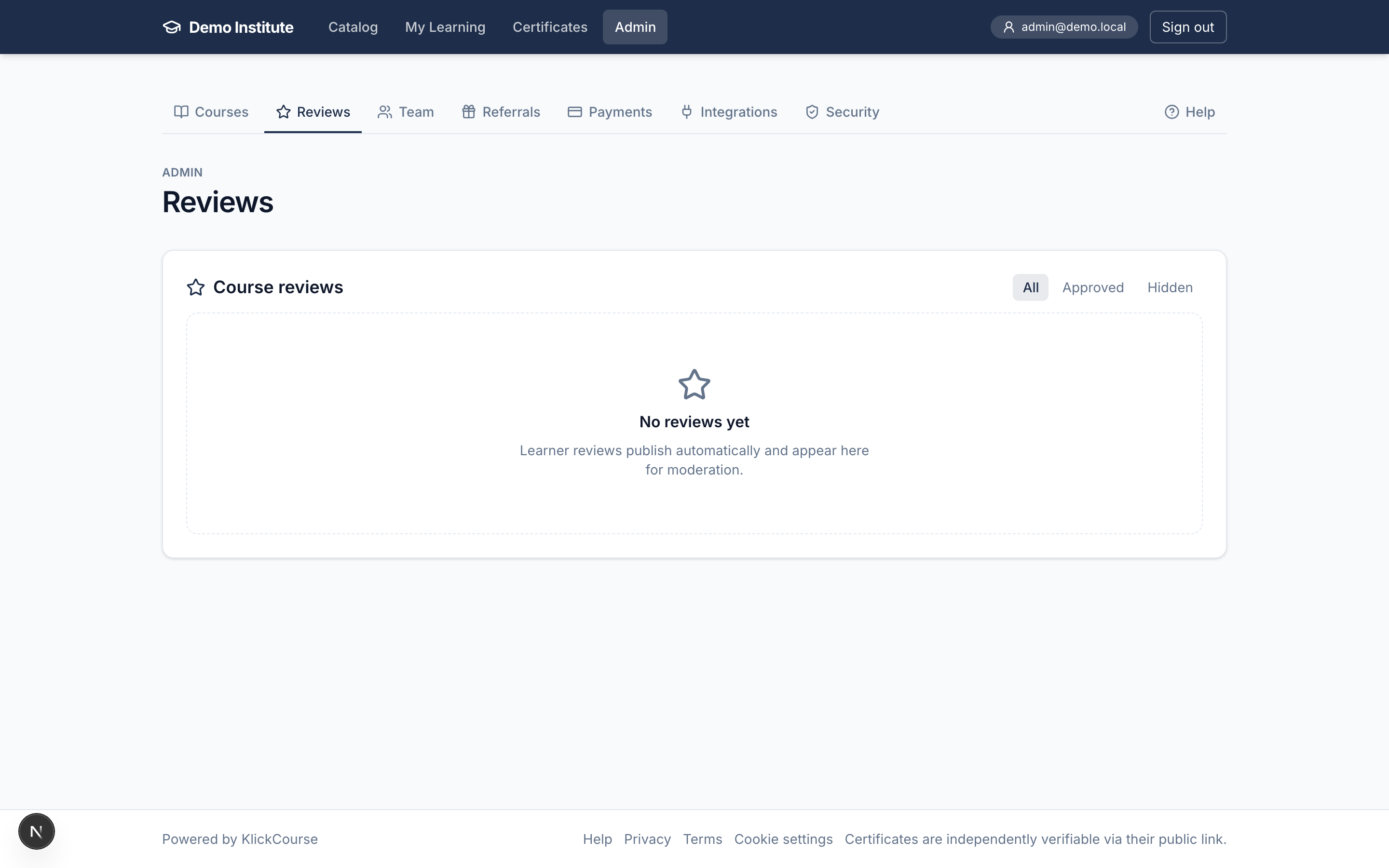 The Admin → Reviews moderation page